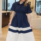 Lilibet Midi Dress - Navy/Ecru