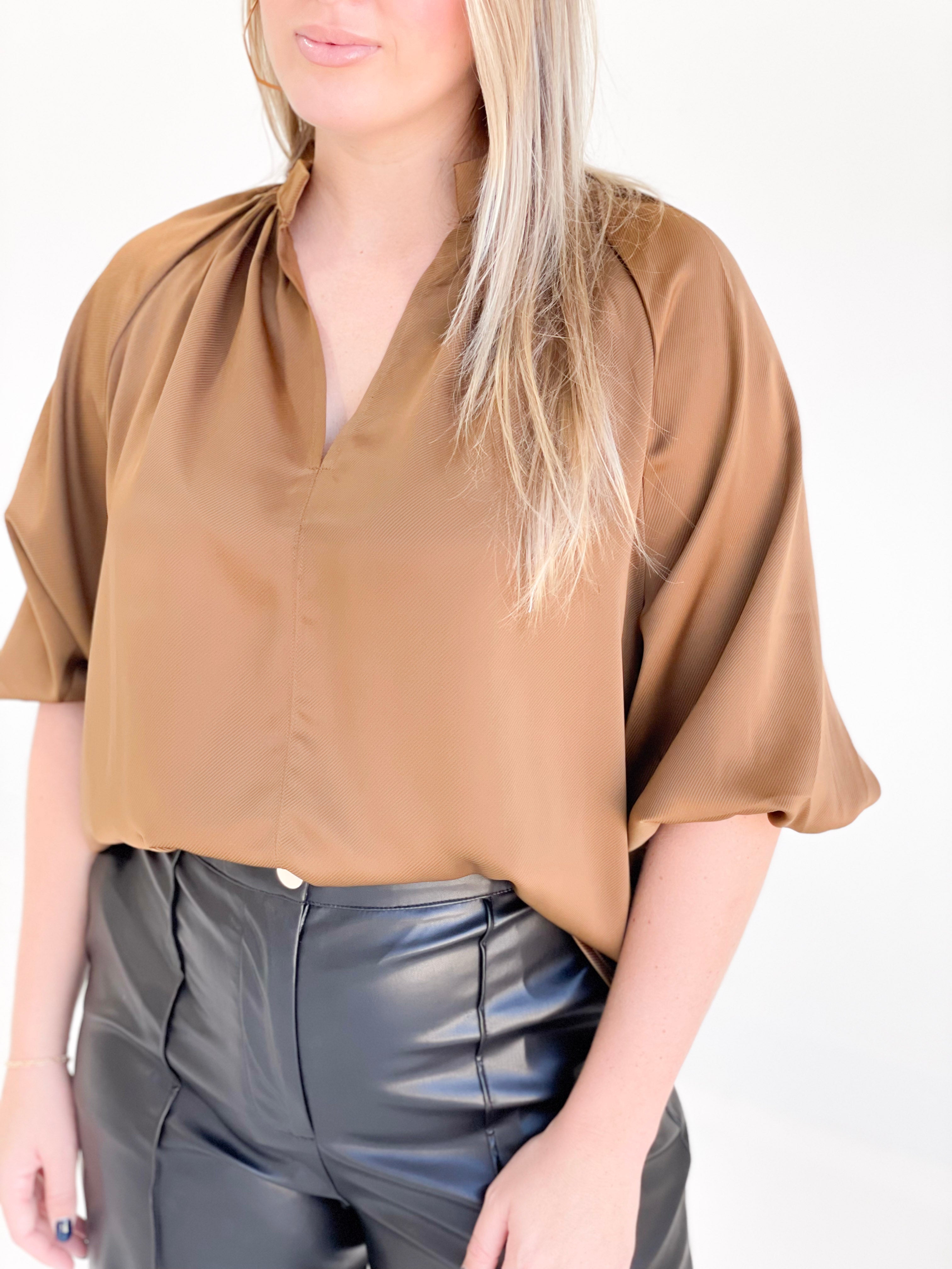 Upscale Balloon Sleeve Blouse - Mocha