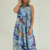 Holiday Palms Midi Dress - Blue