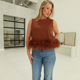Raina Feathered Top - Toffee