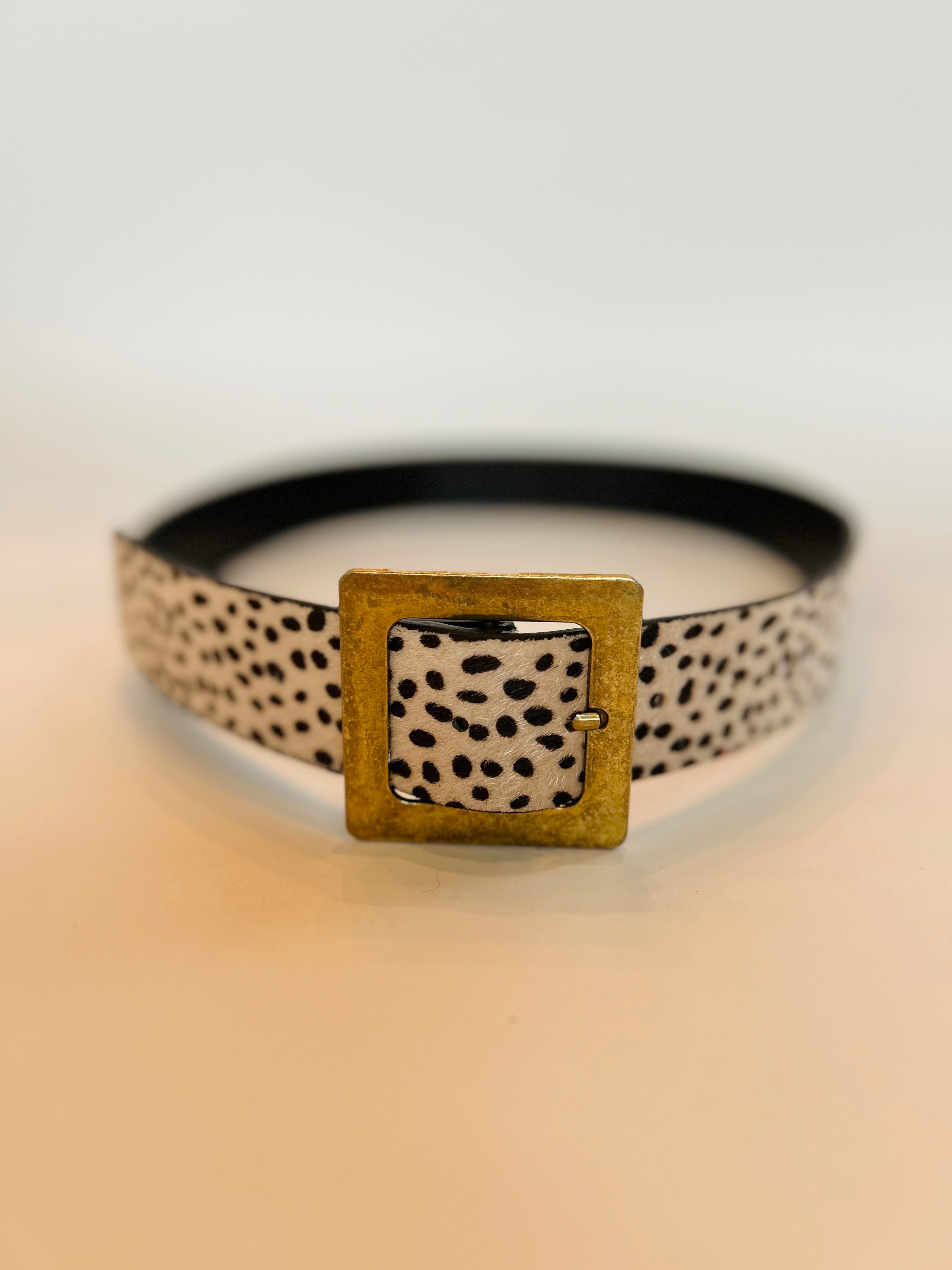 Oversized Square Buckle Belt - Cheetah Beige