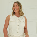 Rue Denim Vest - Cream