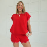 Whipstitch Sweater Set - Red