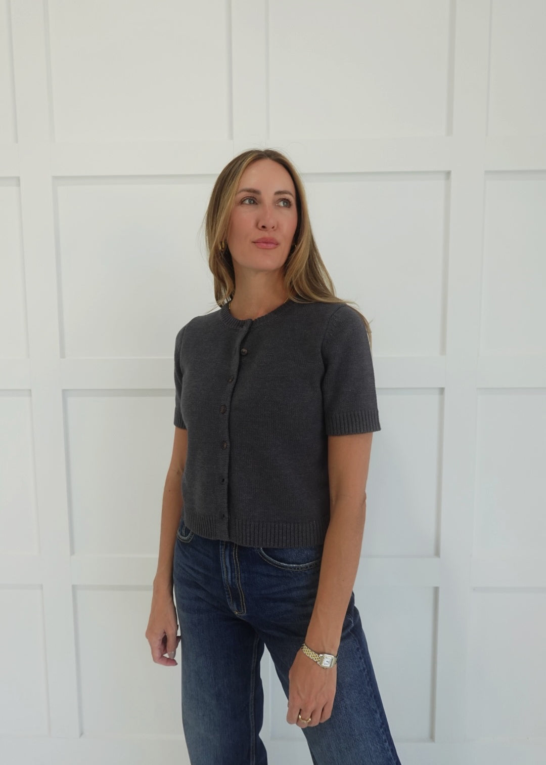Marg Short Sleeve Cardigan - Dark Grey