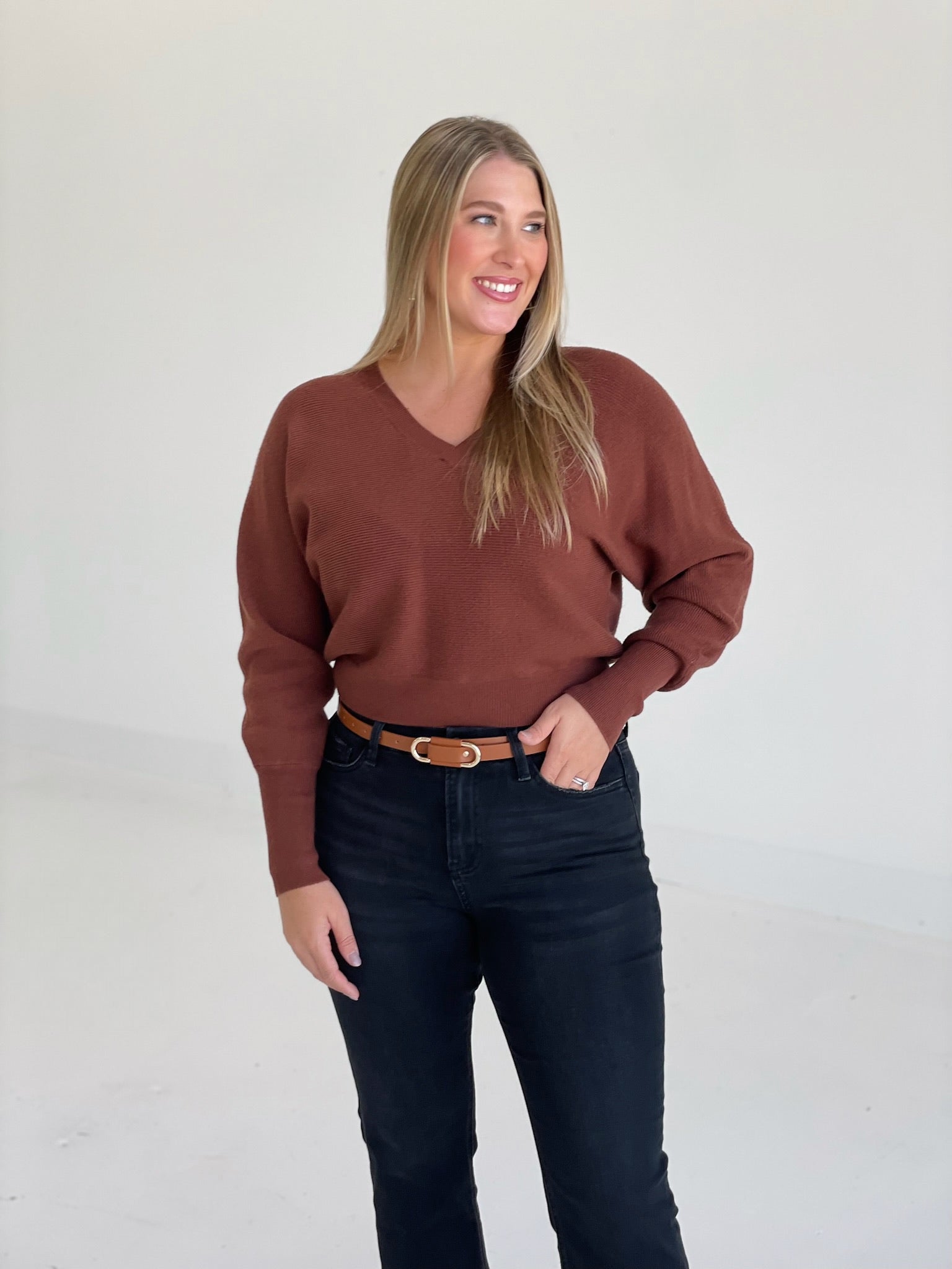 Henley Sweater Top - Chestnut