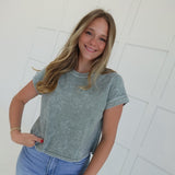 Shauna Acid Wash Tee - Washed Sage