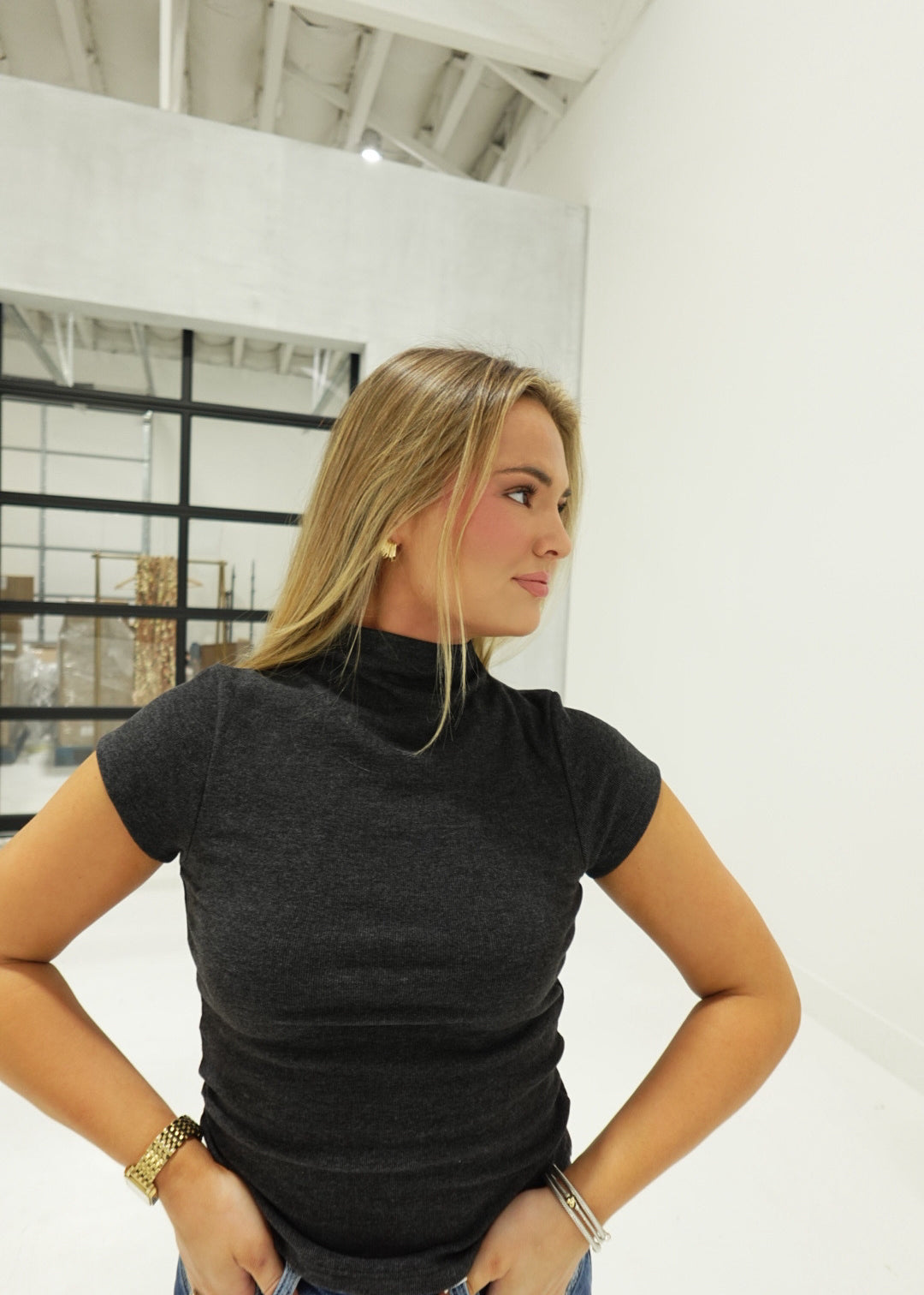 Heathered Knit Top - Charcoal