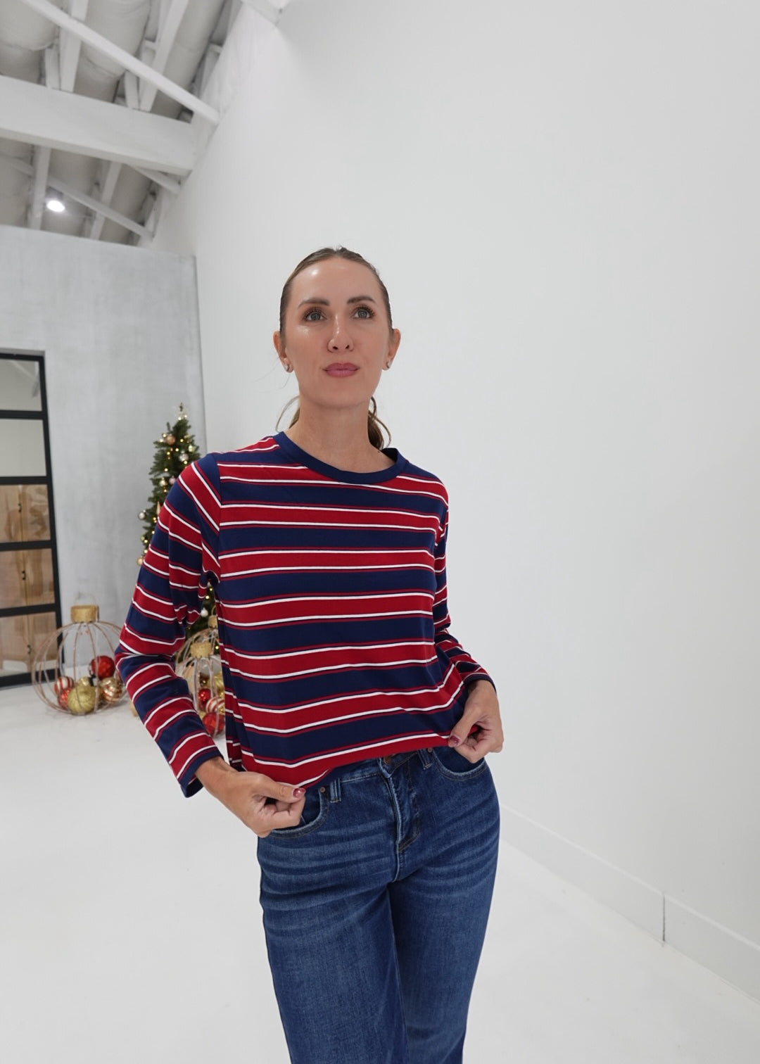 Dominique Striped Top - Navy/Red