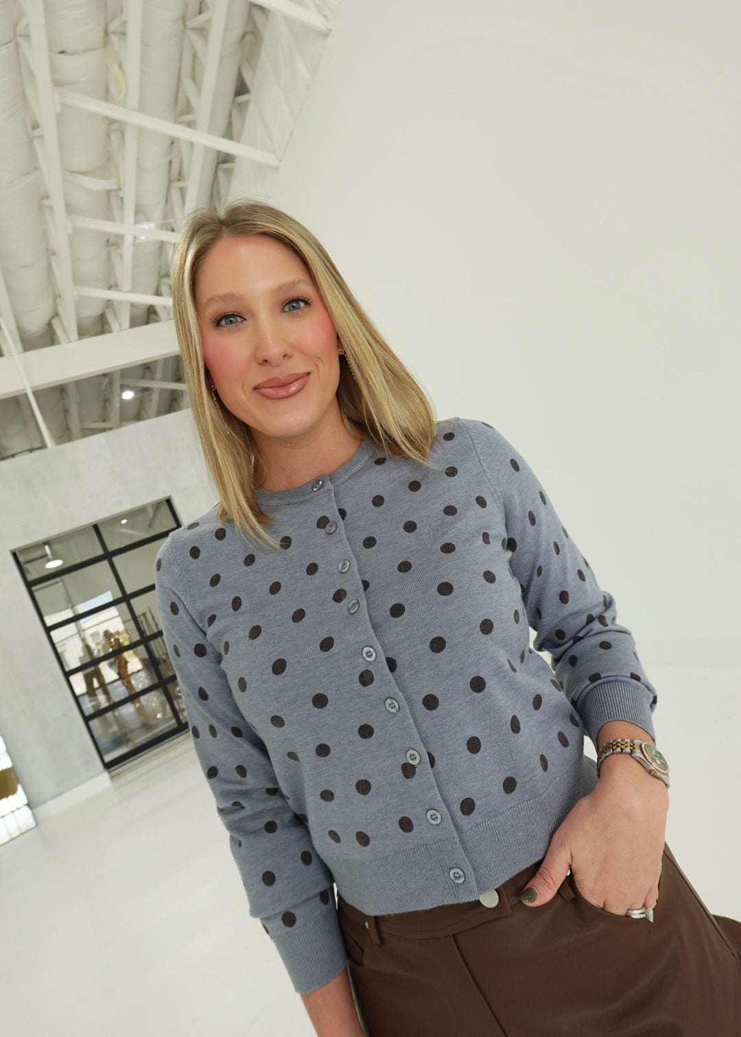 Winne Polkadot Cardi - Dusty Blue