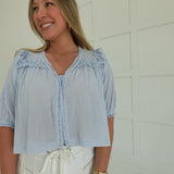 Ella Lace Trim Top - Lt Blue