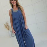 Mavern Crepe Overalls - Dusty Blue