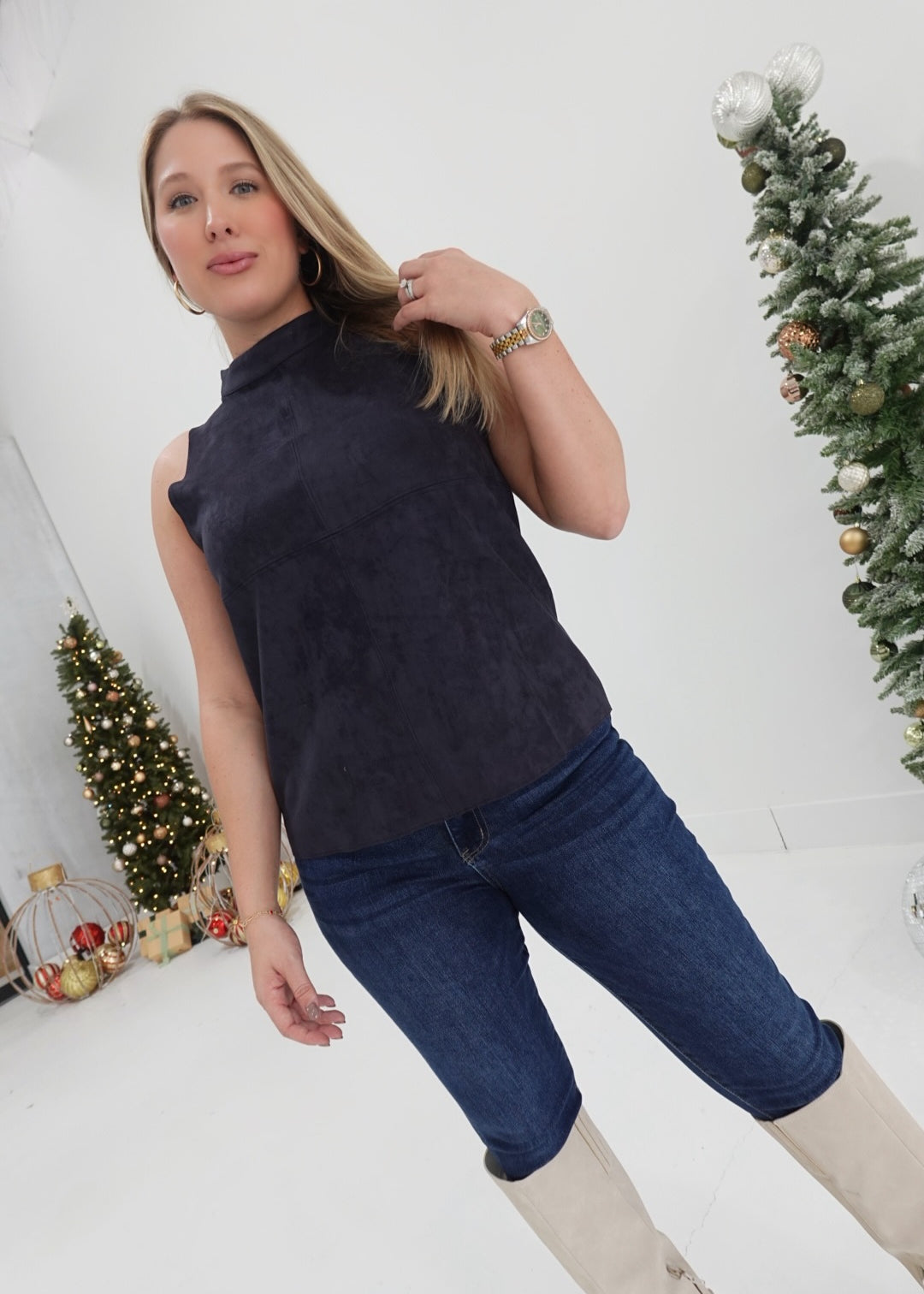 Selma Suede Top - Navy