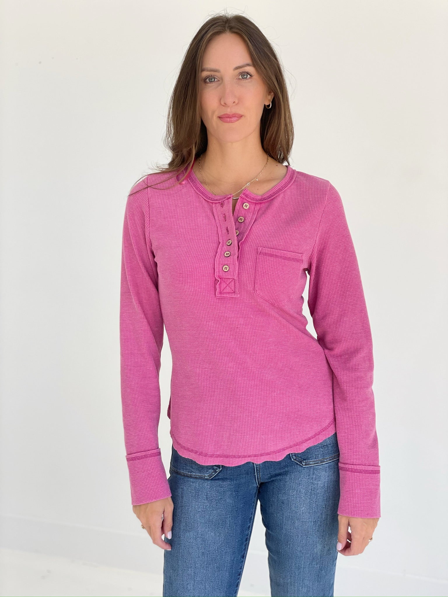 Roughing It Waffle Knit Top - Magenta *CM