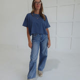 Boxy Acid Wash Tee - Dusty Blue