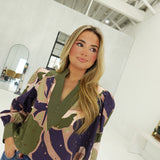 Louise Printed Top - Olive Combo
