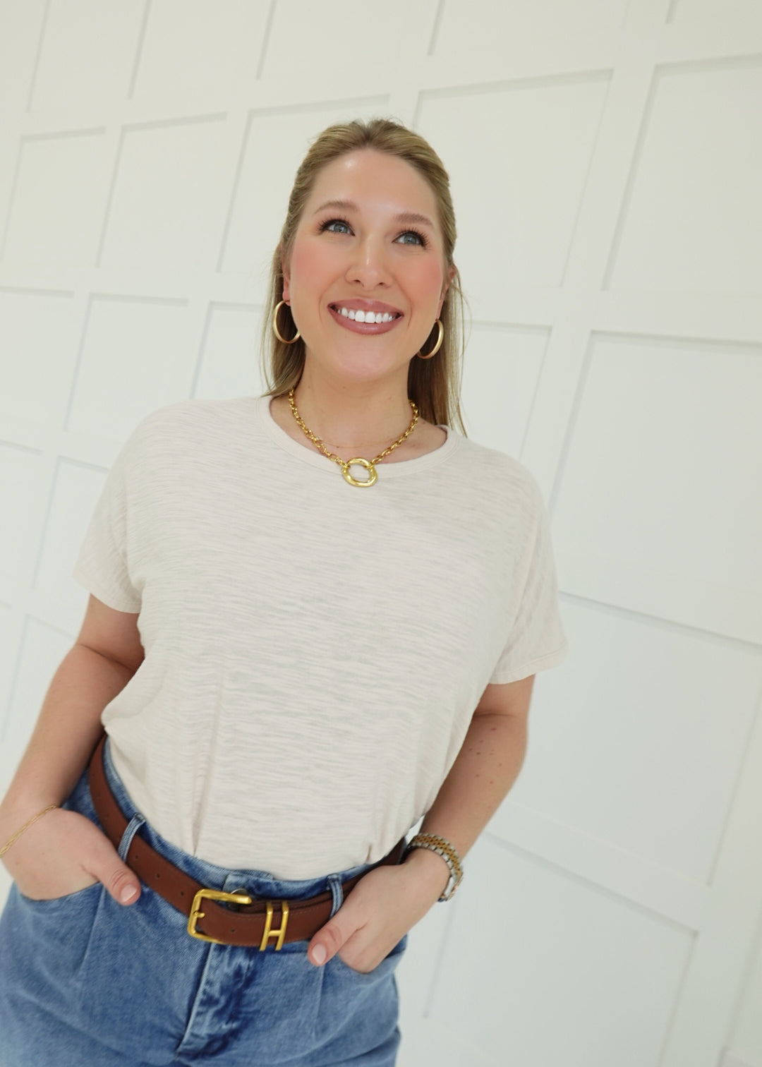 Boxy Slub Tee - Sand Beige