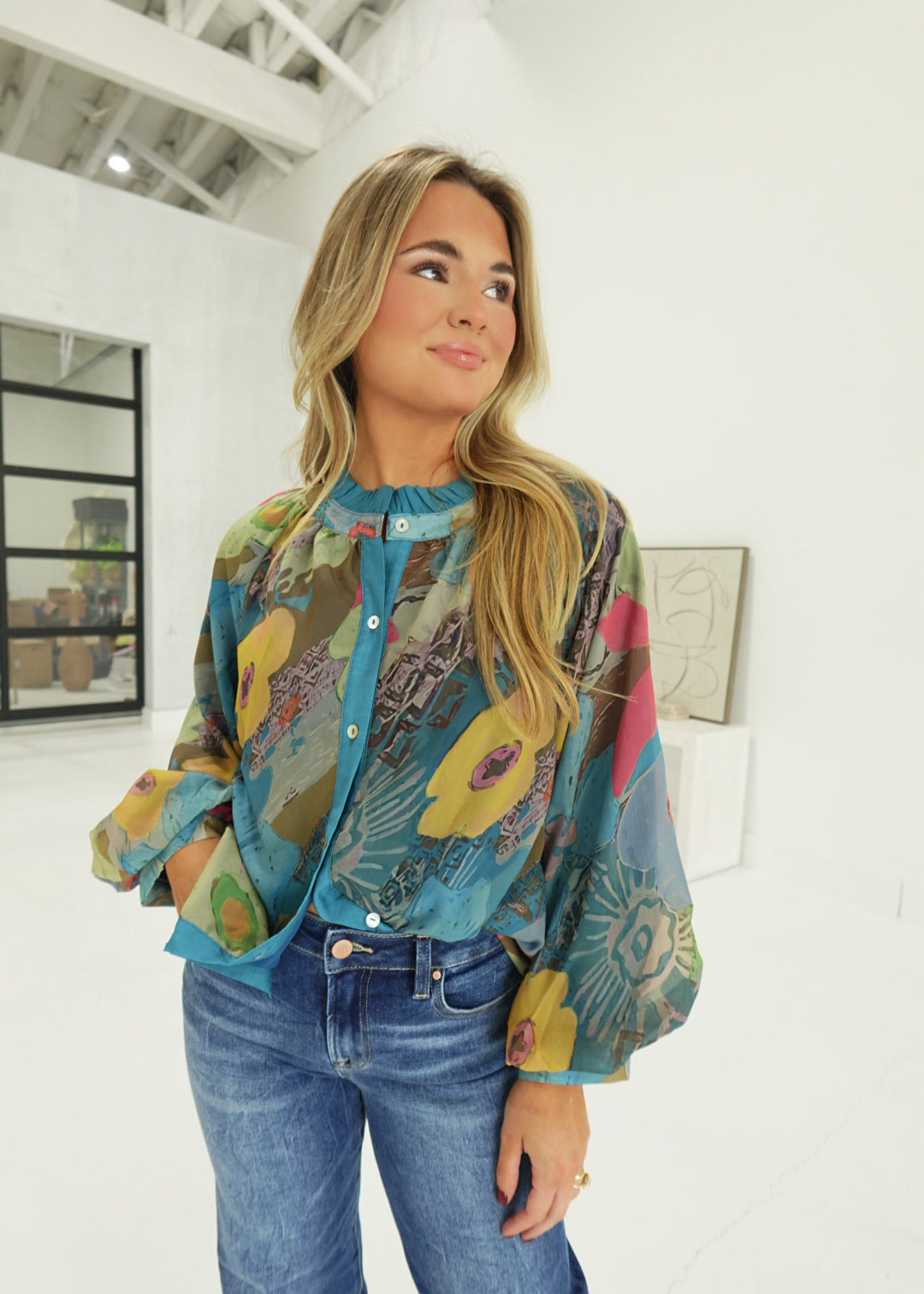 Anjou Floral Blouse - Teal