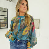 Anjou Floral Blouse - Teal