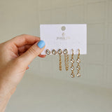 Stud + Chain Trio Earring Set - Teardrop Crystal