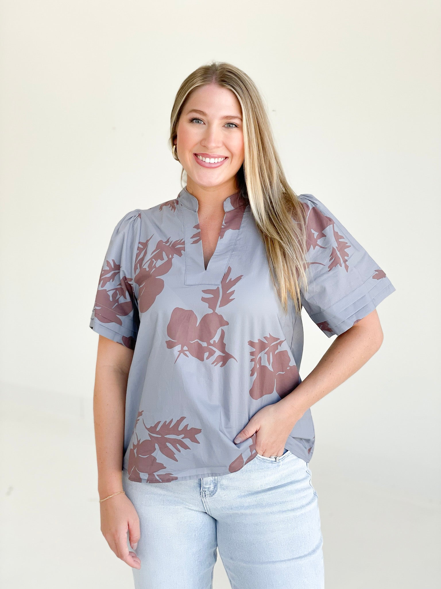 Slate Floral Blouse