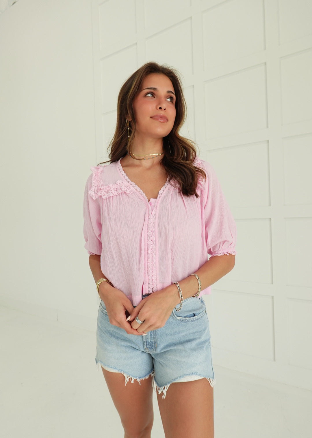 Ella Lace Trim Top - Pink