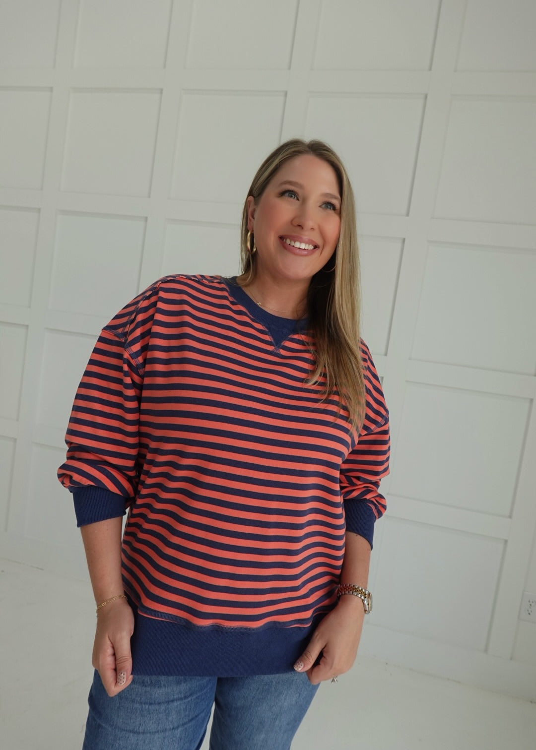 Joneses Striped Pullover - Coral/Navy