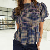 Joan Smocked Top - Navy