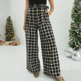 Plaid To Be Here Pants - Black/Taupe