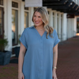 Subtle Smocking Mini Dress - Blue