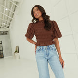 Bellavue Smocked Top - Brown