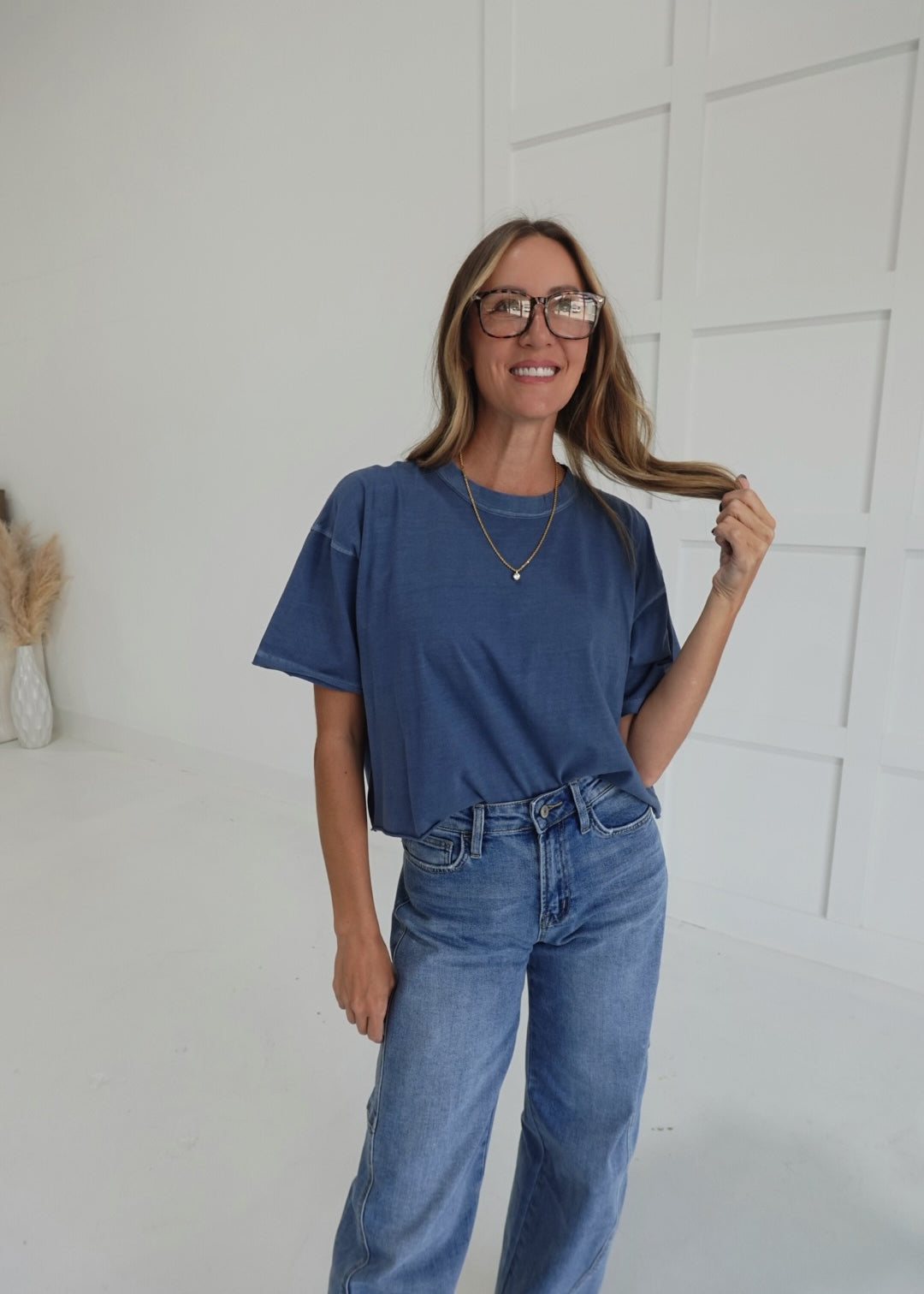 Boxy Acid Wash Tee - Dusty Blue