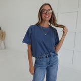 Boxy Acid Wash Tee - Dusty Blue