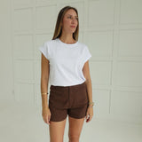 Natalie High Waisted Shorts - Brown