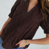 Adaline Embroidered Blouse - Brown
