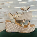 Bejeweled Espadrille Wedge - Bone