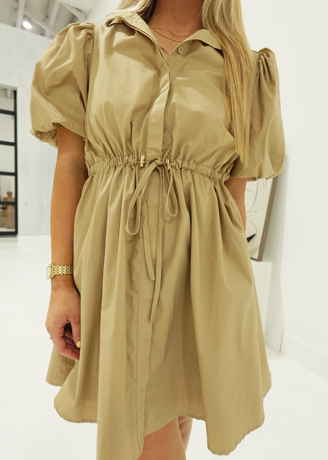 Mona Drawstring Dress - Tan