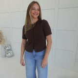 Marg Short Sleeve Cardigan - Brown