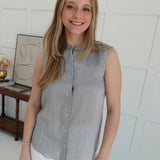 Corporate Chic Sleeveless Blouse - Dusty Blue