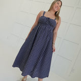 Falling For Plaid Midi Dress - Navy