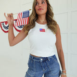 Beaded Flag Tank - White