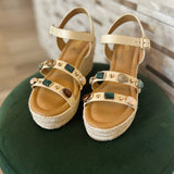 Bejeweled Espadrille Wedge - Bone
