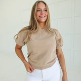Verna Puff Sleeve Top - Taupe