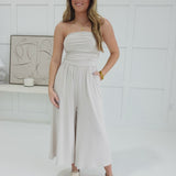 Tully Strapless Jumpsuit - Sand Beige