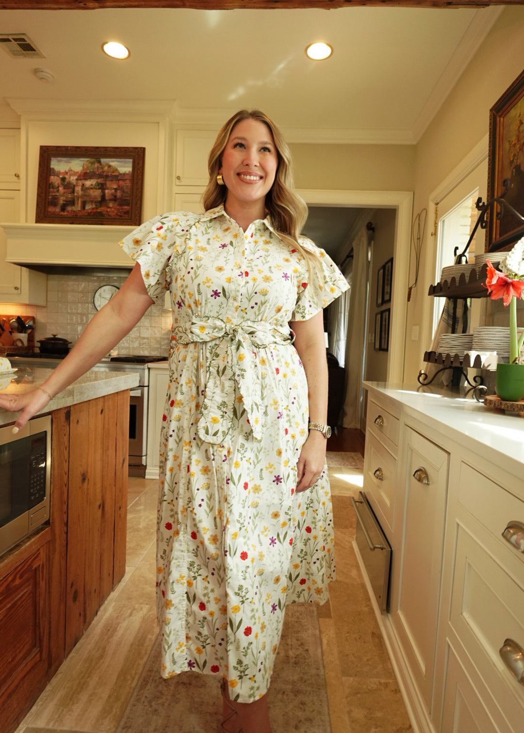 Fields of Florals Midi Dress - Off White