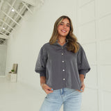 Charlisa Ruffle Blouse - Grey