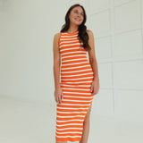 Underestimated Midi Dress - Orange/White
