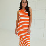 Underestimated Midi Dress - Orange/White