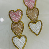 Seed Bead Heart Drop Earrings - Pink/Champ