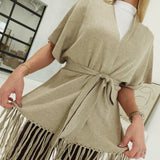 Aspen Fringe Kimono - Camel