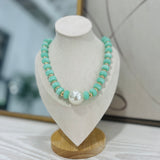 Pearl Pendant Beaded Necklace - Mint